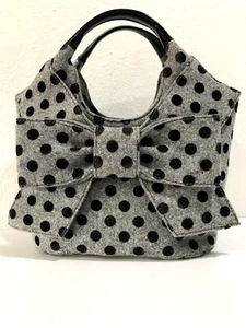 Kate Spade New York Grey & Black Polka Dot Wool Felted Bow Satchel Hand Bag Tote - Picture 1 of 24