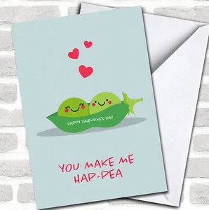 Cute Couple Of Green Pea In A Pod Personalised Valentine's Day Card - Picture 1 of 2