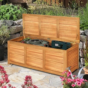 Acacia Wood Deck Box 47 Gallon Garden Backyard Storage Bench Container - Picture 1 of 10