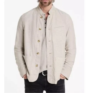 John Varvatos Collection Men's Officer Field Linen Blend Button Jacket Ecru - Picture 1 of 5