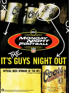 COORS BEER AD #26 RARE 2004 "MONDAY NIGHT FOOTBALL. IT'S THE GUYS NIGHT OUT."  - Picture 1 of 2