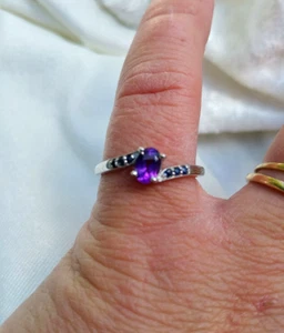 Amethyst and Blue Sapphire Sterling Silver ring CUSTOM MADE - Picture 1 of 1