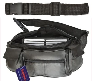 Large Leather Fanny Pack Mens Waist Belt Bag Womens Purse Hip Pouch Travel W/Ext - Picture 1 of 2