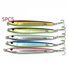 5PCS 3D Metal Slice Lead Casting Jig Fishing Lures Spinning Baits Deep Bass Hook