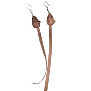 Funky Vintage MICE MOUSE RATS EARRINGS Miniature Teak Wood Novelty Charm Jewelry - Picture 1 of 2