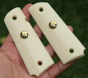 New Taurus PT 1911 Grips Full Size Faux Ivory Ambi Cut Safety Gold Color Med - Picture 1 of 10