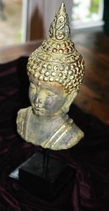 Tibetischer Buddha Siddhartha Gautama Kopf Büste handverwittert Kunstfinish 17" hoch - Bild 1 von 5