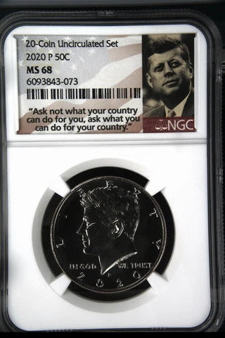 2020-P 50C JFK John F Kennedy Half Dollar NGC MS 68 Portrait Label Population 18 Cover