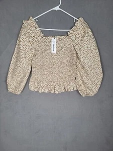 The Drop Women's Marisol Long Sleeve Ruffle Smocked Cropped Top Dot Print Small - Picture 1 of 7