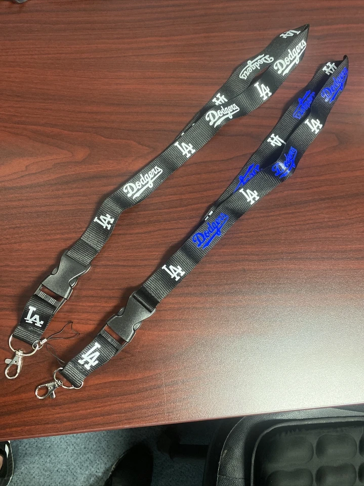 LOS ANGELES DODGERS 2 PIECE BLACK/ WHITE & BLACK/ BLUE KEYCHAIN LANYARDS……. MLB - Image 1 of 1