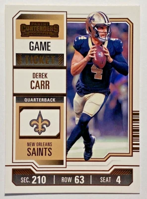 2023 Panini Contenders Football #72 DEREK CARR Bronze Foil Game Ticket SAINTS - Image 1 of 2
