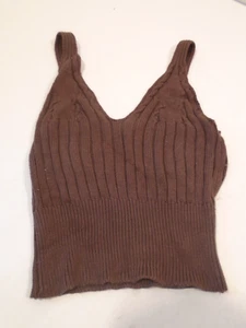 Camiseta sin mangas Zara para mujer talla mediana marrón acanalada tejida sin mangas cami camisola corta - Imagen 1 de 3
