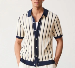 Herren Button Down Hemden Freizeit Kurzarm Strickhemden Sommer Strandhemden - Bild 1 von 5