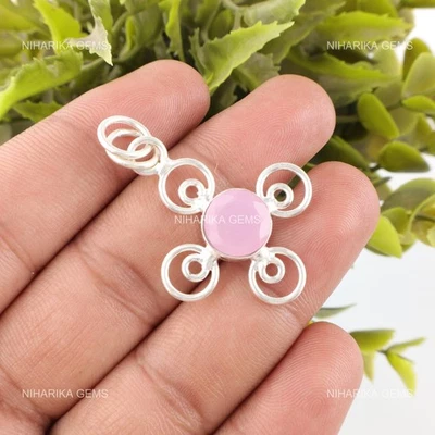 Rosa Calcedonio Pietra 925 Argento Boho Grazie Giving Giorno Artigianale Sorella - Immagine 1 di 4