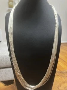 Native American Liquid Sterling Silver 50 Strand Beaded Necklace 30” Long - Picture 1 of 10