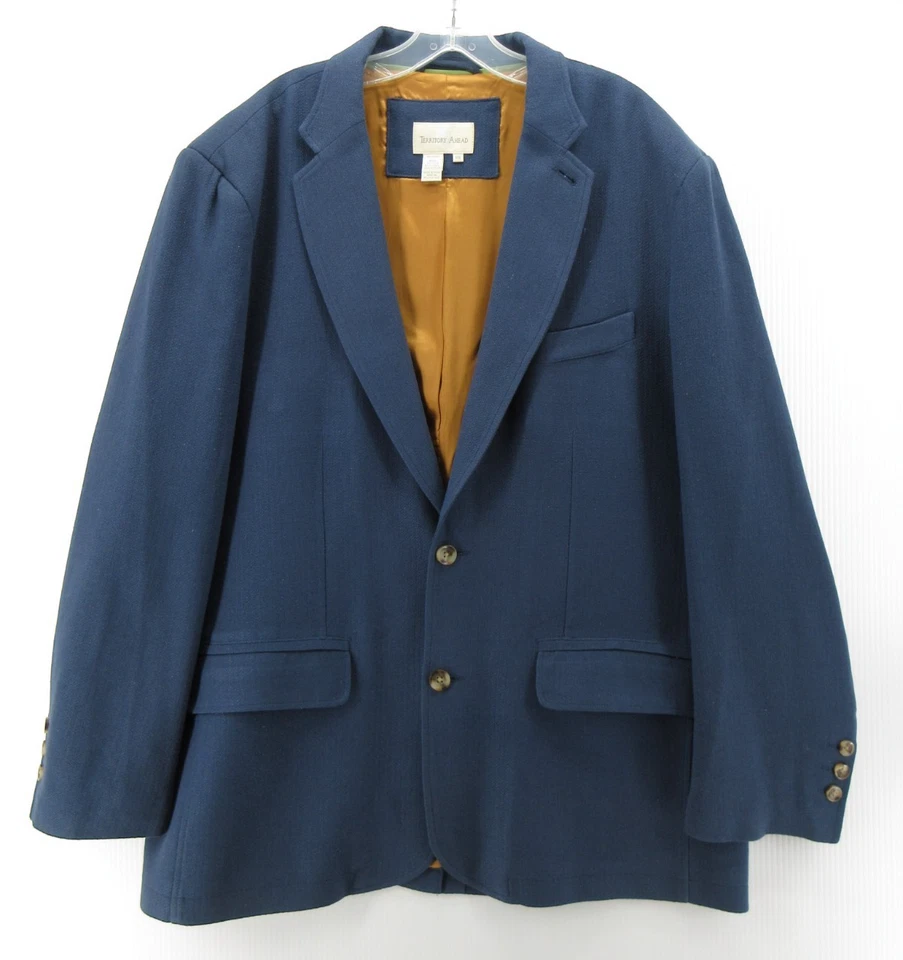 Abrigo deportivo vintage The Territory Ahead para hombre 48 azul Blazer chaqueta texturizada de seda * Foto 1 de 4