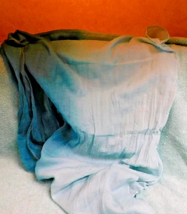 SCARF WOMEN'S OMBRE AQUA TO SOFT TEAL CRINKLED APPROXIMATELY 20 X 70 IN. NEW - Picture 1 of 4