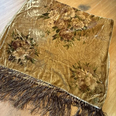 De colección Ralph Lauren Terciopelo Aplastado Seda Floral Rosa Bufanda Grande 20x80 Flecos Foto 1 de 4