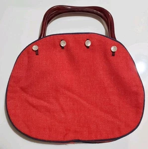 Vintage 60er Jahre Nähen Häkeln Tasche Handtasche Bakelit Griffe abnehmbarer Bezug - Bild 1 von 7