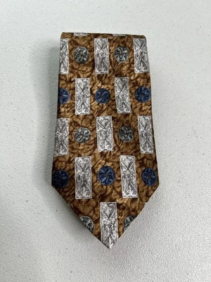 Pierre Cardin Gold with Blue and White Geometric 100% Silk Designer Tie - Изображение 1 из 4