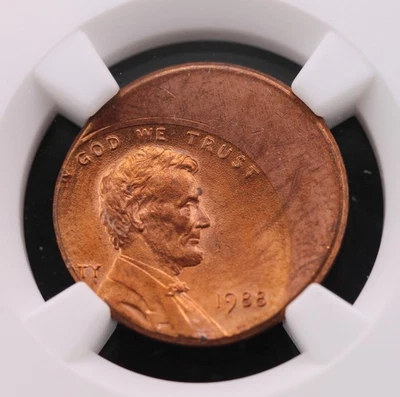 1988-P 5C Lincoln Cent NGC MS 65 RD Struck 25% Off Center - Image 1 of 4
