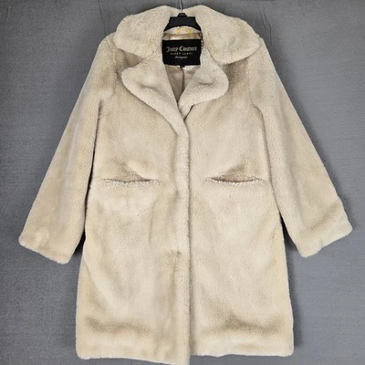 Abrigo de piel sintética Juicy Couture etiqueta negra para mujer mediano beige a presión longitud media Foto 1 de 4