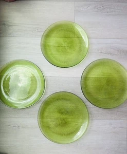 Vintage Retro Green Ribbed Glass Plates Set of 4 Soreno Like Textured - Picture 1 of 3