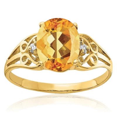 14K Solid Yellow Gold Oval Citrine Diamond Ring Foto 1 de 4