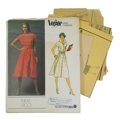 Vogue 2683 Misses Dress Belt Pattern Size 10 CUTt Nina Ricci Paris Shirtdress - Image 1 of 4