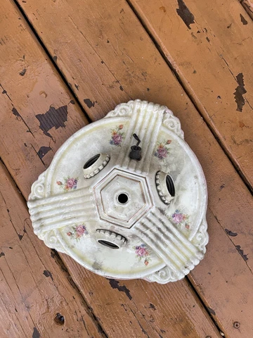 Vintage Art Deco Porcelain Floral 3 Bulb Ceiling Flush Mount Light Fixture Cover