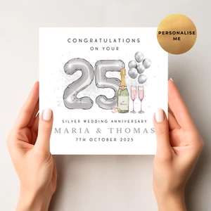 Personalised Silver Wedding Anniversary Card - 25th Wedding Anniversary Card - Picture 1 of 3