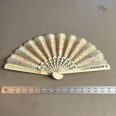 Vintage Wooden & Canvas Hand Fan Fold Up 1940-1950 Philippines Antique - Image 1 of 4