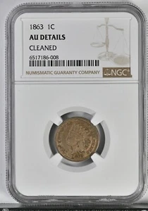 1863 1C Indian Cent Coin NGC AU Details CLEANED Great Value 2067 - Picture 1 of 2