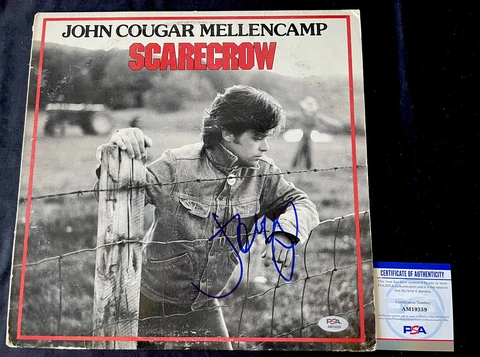 JOHN COUGAR MELLENCAMP COA JSA SIGNED AUTOGRAPHED AMERICAN FOOL SCARECROW VINYL Cover