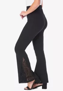 Pantaloni Yoga Svasati Elasticizzati Roaman's con Inserto Sexy in Pizzo! Taglie Forti 1X 22/24 NUOVO! - Foto 1 di 4