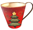 Christmas Tin Mug Trinkets Mug Bright Red 3-D Tree Decorated Stars 4.5"