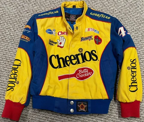 Vintage NASCAR Cheerios Racing Jacket #43 Bobby Labonte Youth Medium JH Design Cover