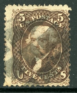 USA 1867 Jefferson 5¢ Brown F Grill Scott # 95 VFU P267 - Picture 1 of 6
