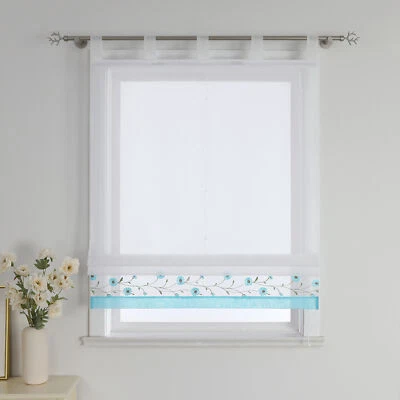Voile Raffrollo Schlaufen Bestickt Raffgardine Küche Gardine Transparent Modern - Bild 1 von 4