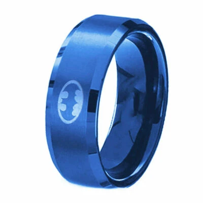 8mm Blue Batman Ring Stainless Steel Rings For Mens Engagement Band Jewelry - Image 1 of 4