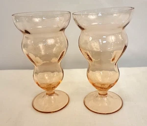 Vintage Pink Depression Glass Sundae Parfait Lido Rose Glow Footed Tumblers (2) - Picture 1 of 9