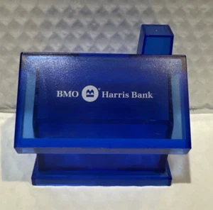 Mini banco de monedas de plástico azul con forma de casa BMO Harris Bank - Imagen 1 de 6