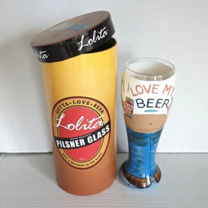 Pilsner handbemalt Lolita LOVE MY BEER großes Trinkglas 22 Unzen in Box - Bild 1 von 11