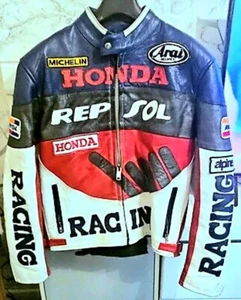 Honda Repsol Biker Leather Motorcycle Motocross Jacket - Picture 1 of 4