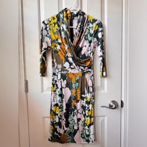 Catherine Malandrino Multicolor Floral 100% Silk JERSEY Midi Dress Small Petite - Picture 1 of 14