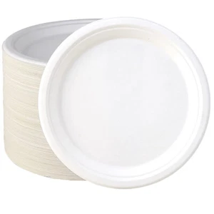 Disposable Paper Plates 9" White Heavy-Duty Dessert Plate Eco-Friendly for Party - Picture 1 of 8