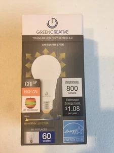 Green Creative LED Light Bulb 40746 A19-E26-9W-2700K 9W Equiv 60W 800 Lumens - Picture 1 of 6