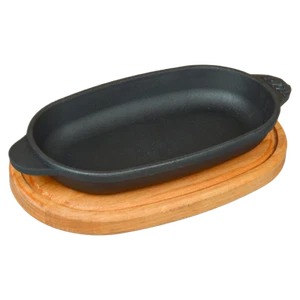 Gusseisen Servierpfanne oval mit Holzablage "Brizoll" H1810-D, 18 x 10 x 2,5 cm - Bild 1 von 1