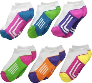 Jefferies Socks Girls' 179382 Athletic Low Cut Socks 6 Pair Pack Neon Size XS - Picture 1 of 1
