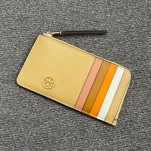 NWT Tory Burch Robinson Color Block Top Zip Card Case Mini Wallet Beeswax Yellow - Picture 1 of 7